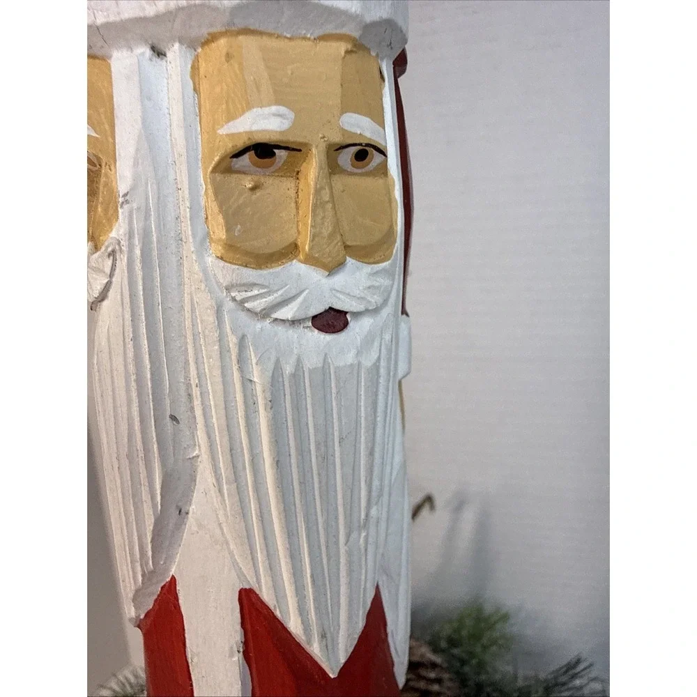 Vintage 5 Faces Santa Claus Figurine Wood Carved Folk Art 16